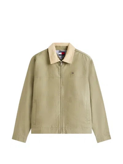 Tommy Jeans Corduroy-collar Logo-patch Jacket In Green