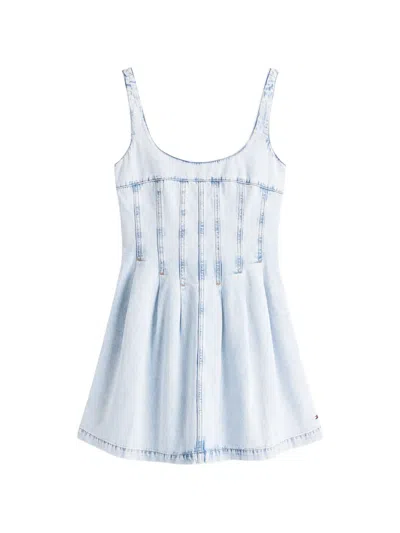 Tommy Jeans Corset-style Pleated Mini Dress In Blue