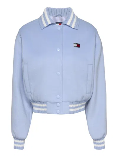 Tommy Jeans Cropped Bomber Jacket With Semi-spread Collar In Blue