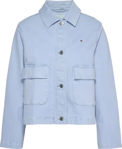 Tommy Jeans Cropped Clear Blue Jacket With Vintage-inspired Design In Azzurro Blu E Verdi