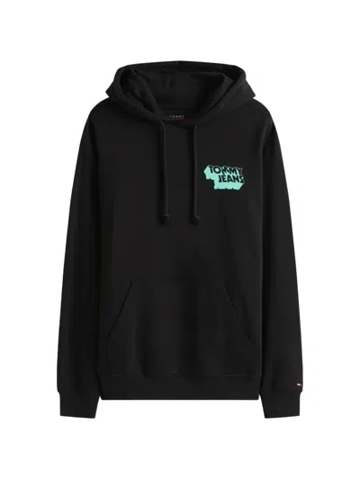 Tommy Jeans Drawstring Graphic Hoodie In Black