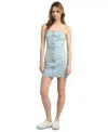 Tommy Jeans Dress Women's Blue Denim Zip-front Strapless Bodycon Fts1246 In Animal Print