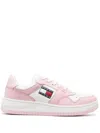 Tommy Jeans Embossed-logo Leather Sneakers In Rosa