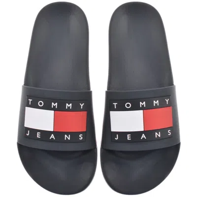 Tommy Jeans Essential Logo Pool Sliders Navy In Black