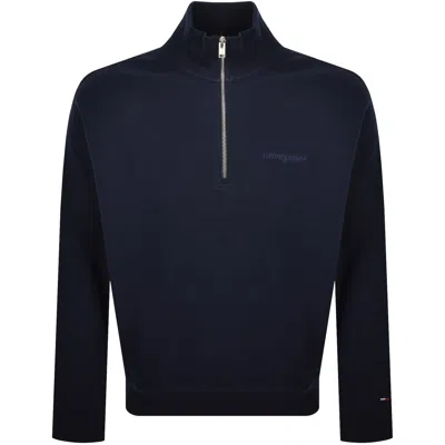 Tommy Jeans Flag Quarter Zip Sweatshirt Navy In Blue