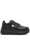 Tommy Jeans Flatform Leather Sneakers In Black