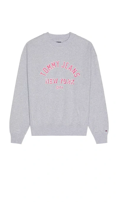 Tommy Jeans Cropped Overdyed Varsity Crew Sweatshirt In Gray