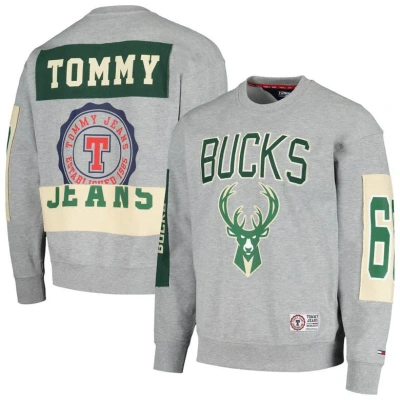 Tommy Jeans Heather Gray Milwaukee Bucks Hayes Crewneck Pullover Sweatshirt