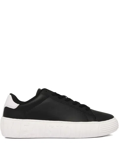 Tommy Jeans Leather Sneakers In Black