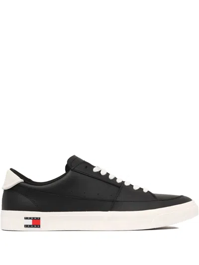 Tommy Jeans Leather Sneakers In Black