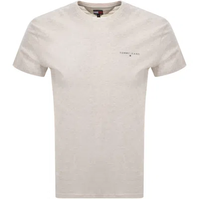 Tommy Jeans Linear Logo T Shirt Oat Marl In Sand