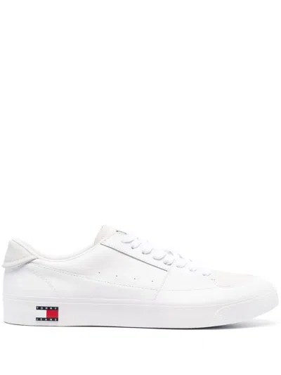 Tommy Jeans Logo-detail Low-top Leather Sneakers In White