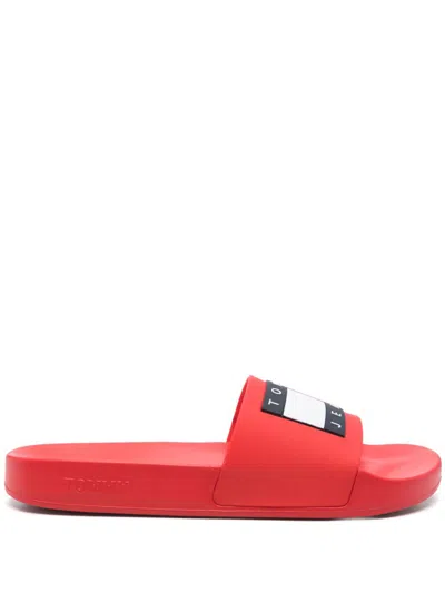 Tommy Jeans Logo-embossed Pool Slides In 红色