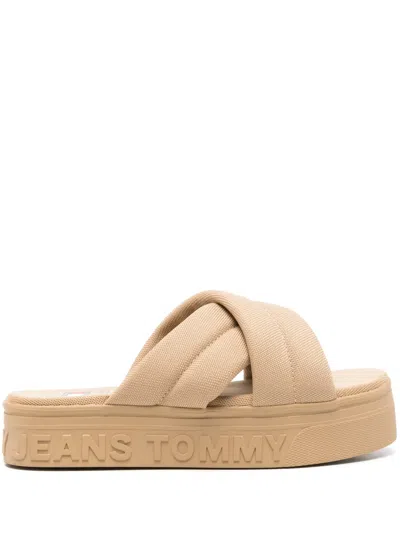 Tommy Jeans Logo-embossed Slides In Neutral