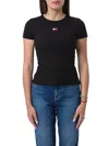 Tommy Jeans Women's Badge Logo Ribbed T-shirt In Black