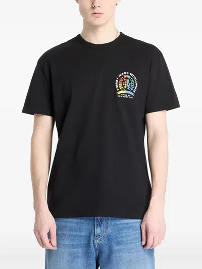 Tommy Jeans Logo-embroidered T-shirt In Black