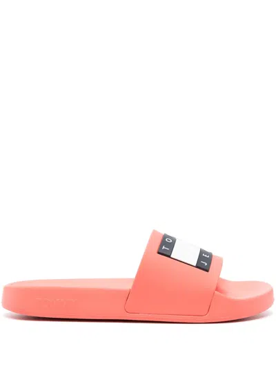 Tommy Jeans Logo-patch Round-toe Slides In 粉色