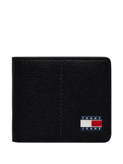 Tommy Jeans Heritage Logo Leather Wallet In Black