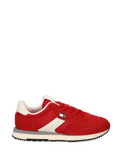 Tommy Jeans Logo-patch Panelled Sneakers In Red