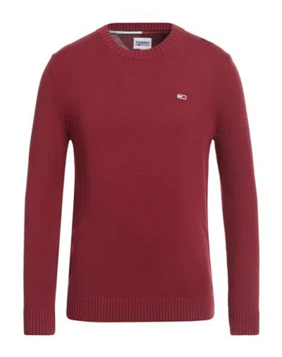 Tommy Jeans Man Sweater Burgundy Size S Cotton In Red