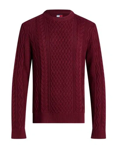 Tommy Jeans Man Sweater Plum Size L Cotton In Burgundy