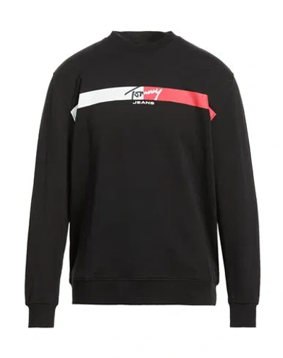 Tommy Jeans Man Sweatshirt Black Size L Cotton, Elastane