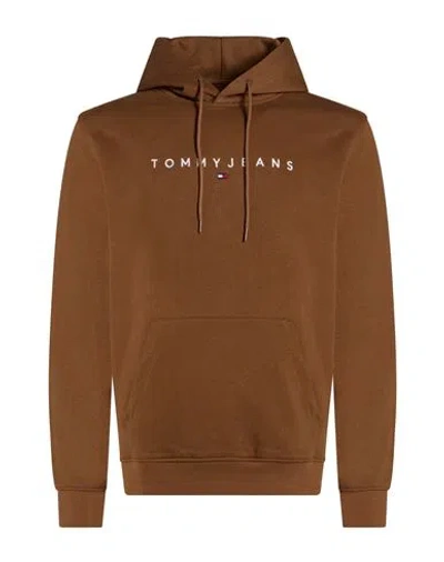 Tommy Jeans Man Sweatshirt Brown Size S Cotton, Polyester