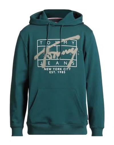 Tommy Jeans Man Sweatshirt Deep Teal Size M Cotton In Green