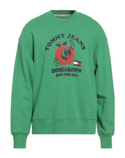 Tommy Jeans Man Sweatshirt Green Size L Cotton, Polyester