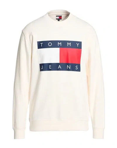 Tommy Jeans Man Sweatshirt Ivory Size L Cotton In Neutral
