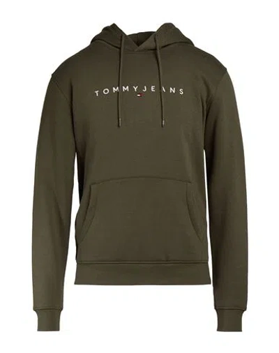 Tommy Jeans Man Sweatshirt Military Green Size Xs Cotton, Polyester