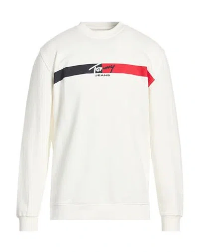 Tommy Jeans Man Sweatshirt White Size Xl Cotton, Elastane