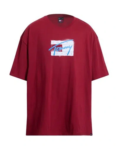 Tommy Jeans Man T-shirt Burgundy Size 4xl Cotton In Red