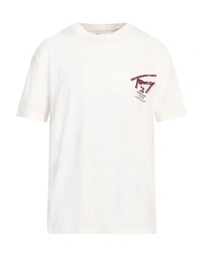 Tommy Jeans Man T-shirt Cream Size L Cotton In White