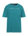 Tommy Jeans Man T-shirt Deep Teal Size S Cotton In Blue