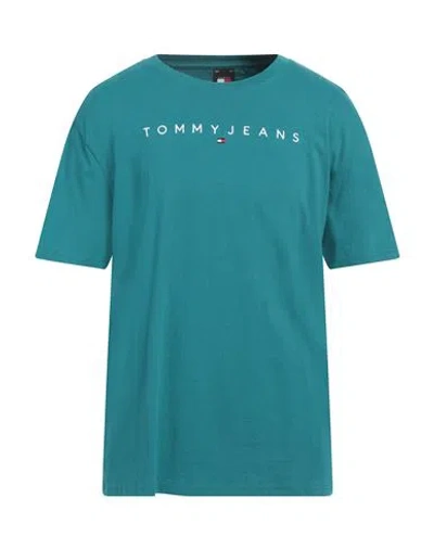 Tommy Jeans Man T-shirt Deep Teal Size S Cotton In Blue