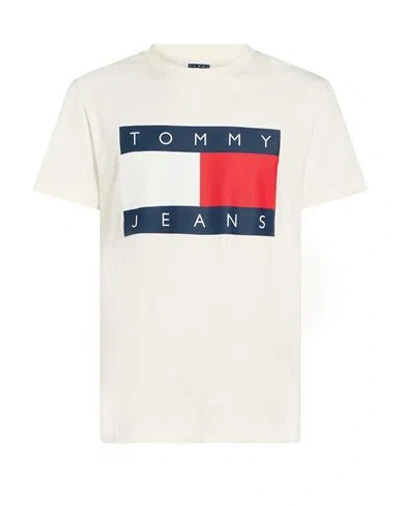 Tommy Jeans Man T-shirt Cream Size L Cotton In Animal Print