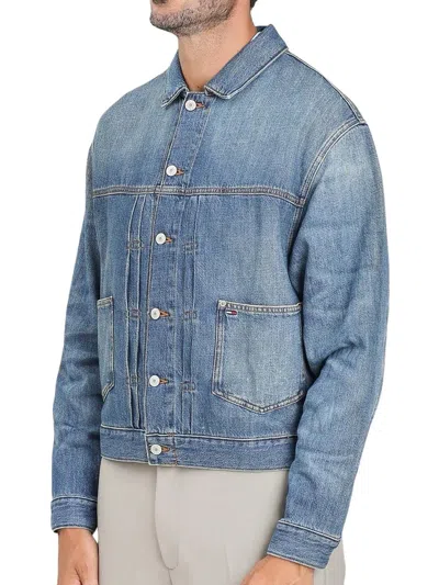 Tommy Jeans Medium Wash Denim Jacket With Vintage-inspired Embroidery In Blue