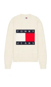 Tommy Jeans Melange Flag Sweater In Newsprint Melange