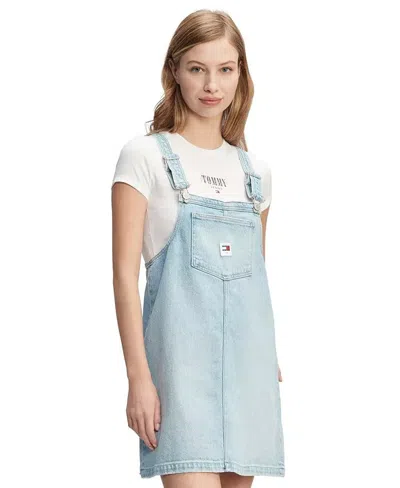 Tommy Jeans Overall Dress Women's Blue Denim Light Wash Square Neck Fts1260