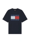 Tommy Jeans Oversized Melange Flag Tee In Dark Night Navy Melange