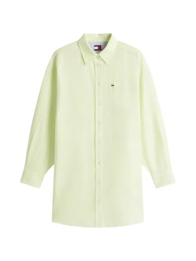 Tommy Jeans Oversized Vertical-stripe Linen Mini Shirt Dress In Green