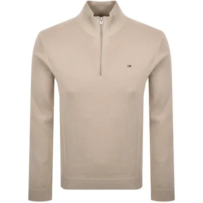Tommy Jeans Quarter Zip Knit Jumper Beige In Brown