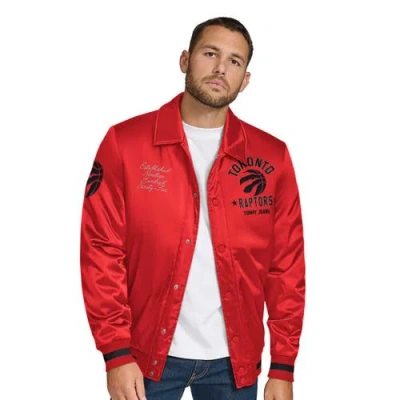 Tommy Jeans Red Toronto Raptors Jacob Chain Stitch Applique Full-snap Varsity Jacket