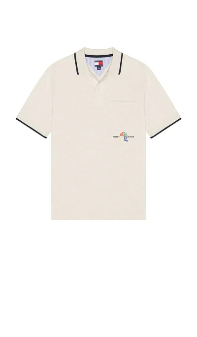 Tommy Jeans Regular Crest Polo In Oat Marl Heather