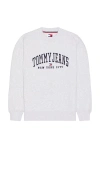 Tommy Jeans Relaxed Varsity Crew Sweater In Silver Grey