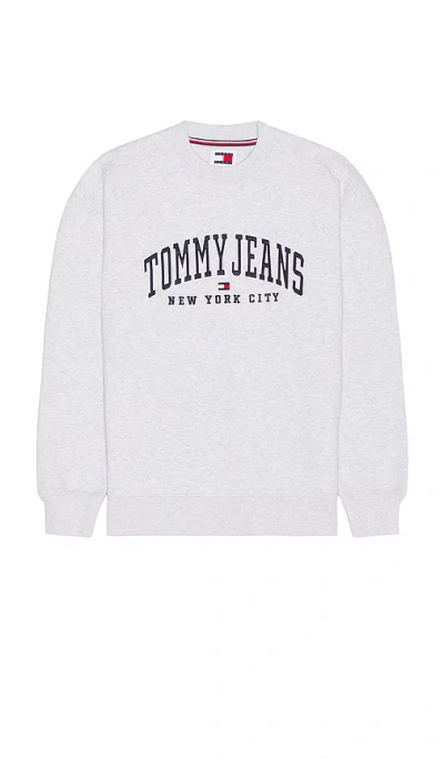 Tommy Jeans Relaxed Varsity Crew Sweater In Silver Grey