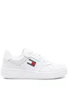 Tommy Jeans Leather Flag Logo Retro Basket Sneakers In White In White