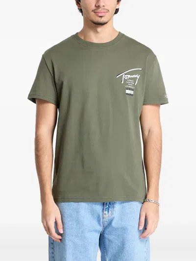 Tommy Jeans Signature-print T-shirt In Green