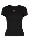 Tommy Jeans Women's Badge Logo Ribbed T-shirt In Black